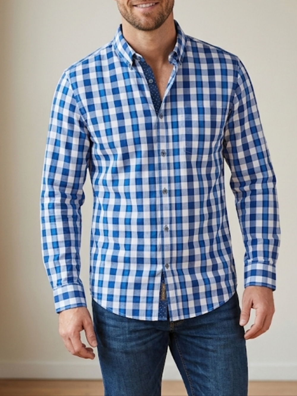 London Fog Blue and White Plaid Men's Shirt
